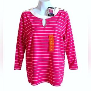 Jones New York Fuchsia and White Striped Blouse